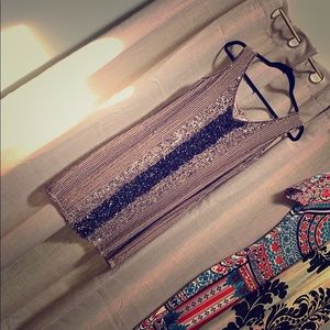 Beaded Belle Badgley Mischka silk mini dress.